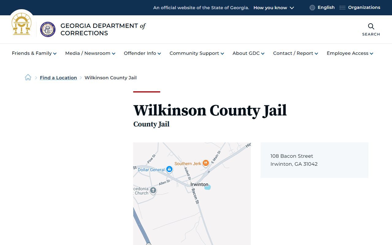 GDC location entry for Wilkinson County Jail